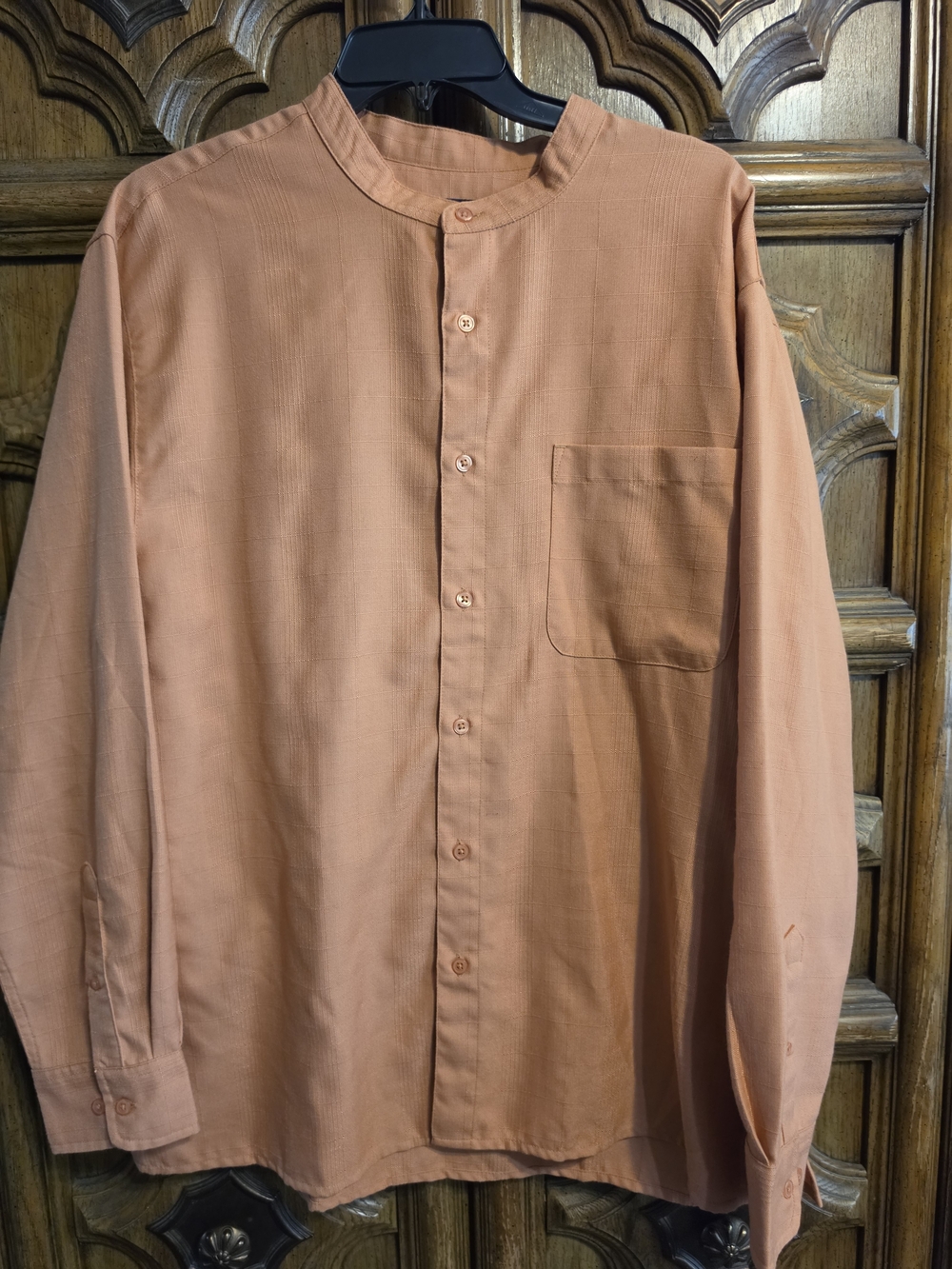 Men's Mandarin Collar Button-Down Shirt - Rust Peach
